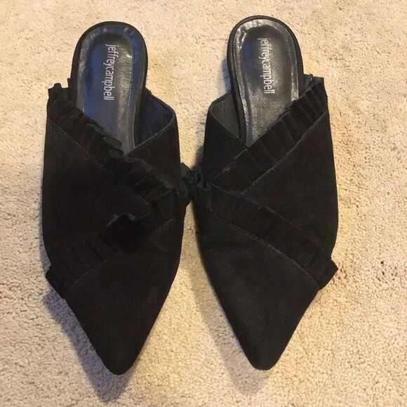 Jeffrey Campbell Black Ruffled Suede Mules - Picture 3 of 5